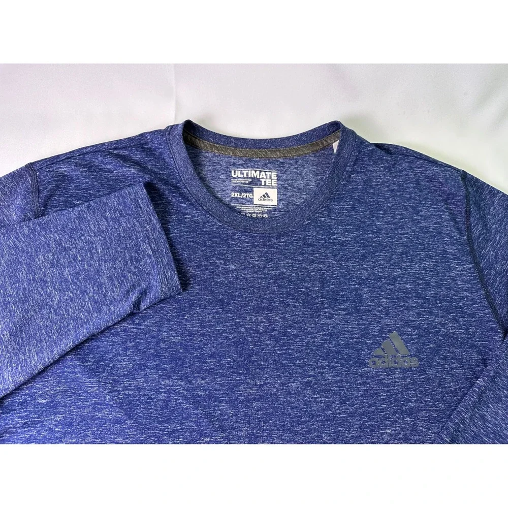 Adidas Ultimate Tee Long Sleeve‎ Blue Heathered Climalite Athletic Mens 2XL